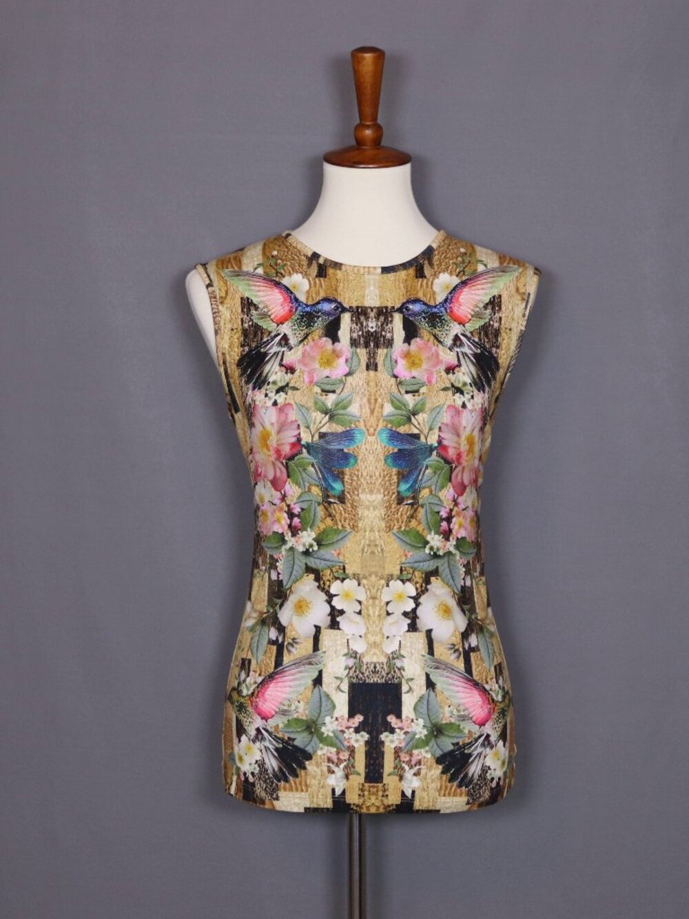 Alexander McQueen Sleeveless Tank top Blouse Hummingbird Floral 2013